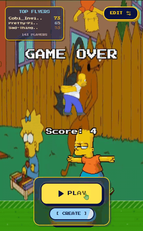 Simpsons gameplay — a custom flappy bird game made in Flappy Lab