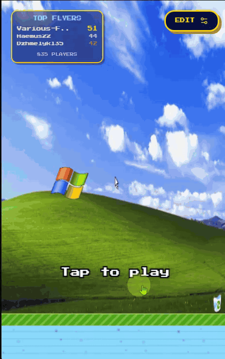 Windows XP gameplay — a custom flappy bird game made in Flappy Lab
